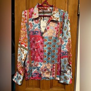 Zara patchwork satin blouse, large NWT